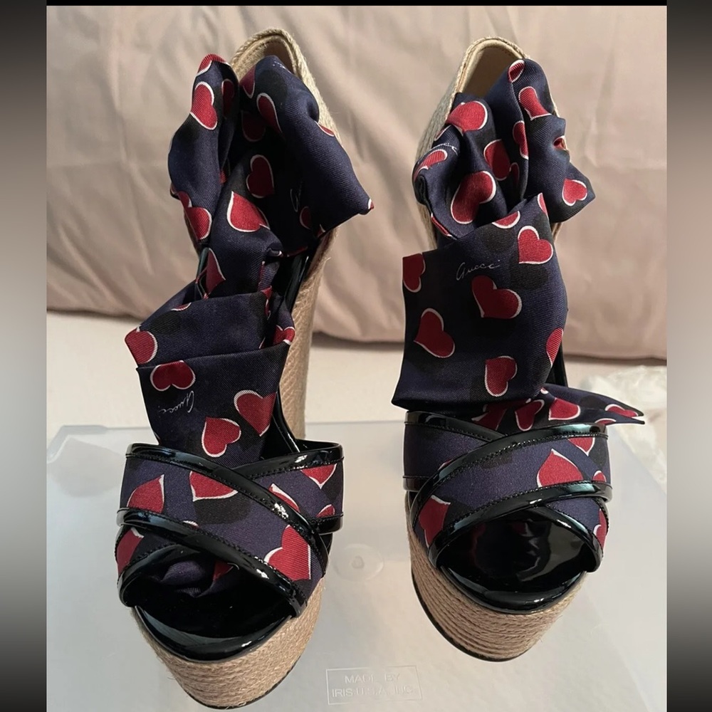 Gucci wedge sandals espadrille heart print size 37 - Picture 5 of 10